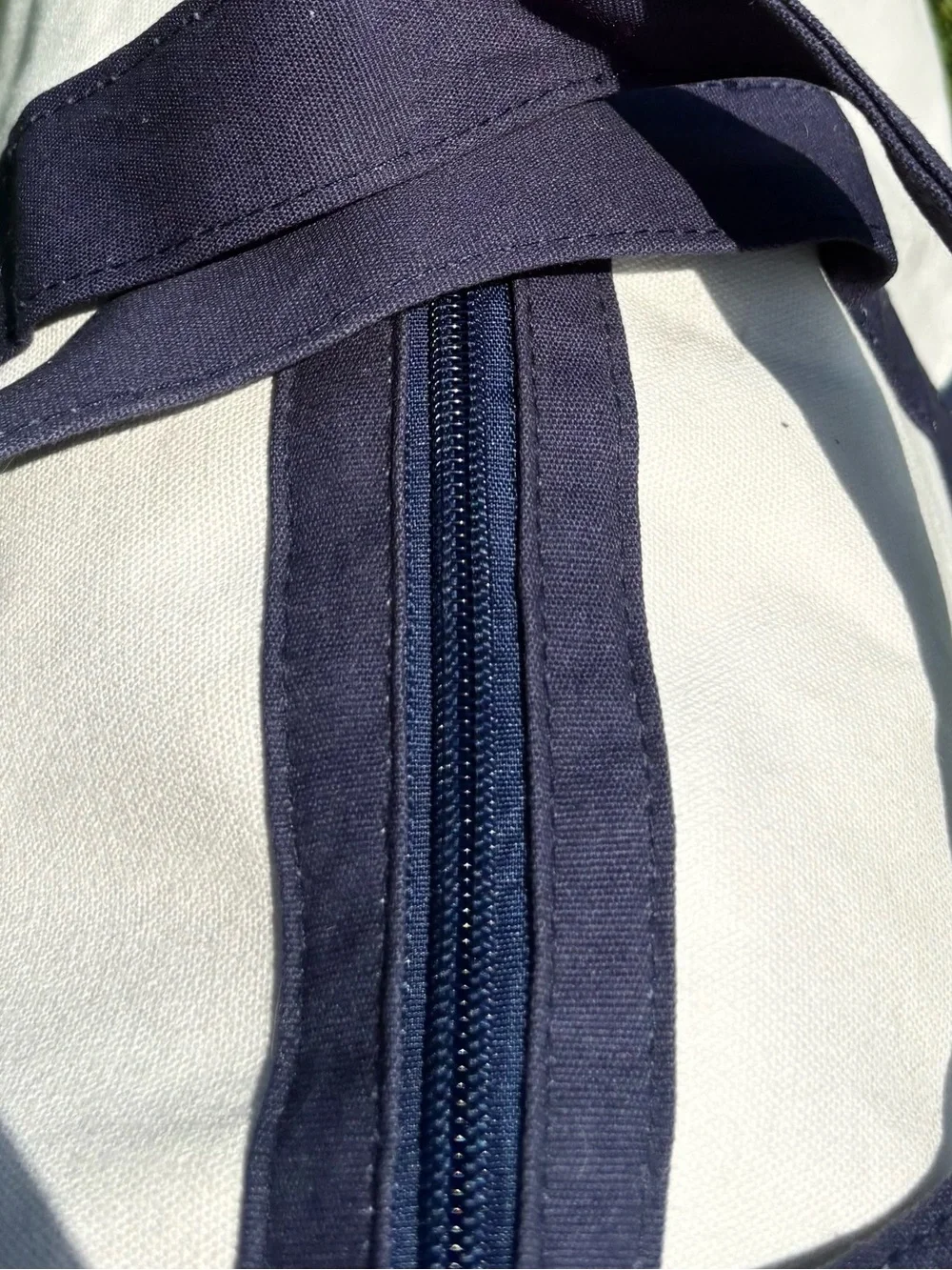 Jean Paul Gaultier White and Navy Striped Canvas Duffel